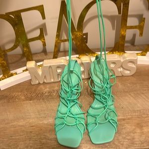 Schutz sea foam green tie up heeled sandals